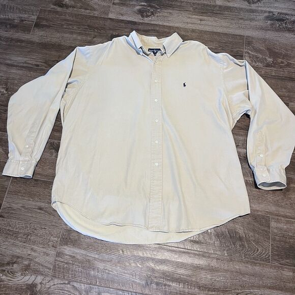 Polo Ralph Lauren Long Sleeve Shirt Mens XL Tan Blake Silk Blend Button Pony - Picture 2 of 10